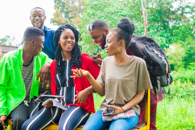 group of young african friends hanging out together